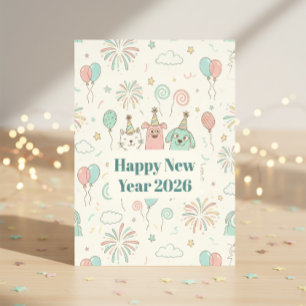 Cartão Postal Festa de Ano Novo 2026 Alegre Saudação 