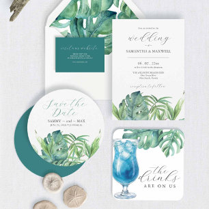Convite para Casamento de Destino Tropical Palm