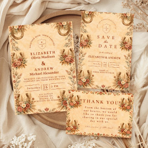 Cartão De Agradecimento Casamento Floral Ocidental em Terracota