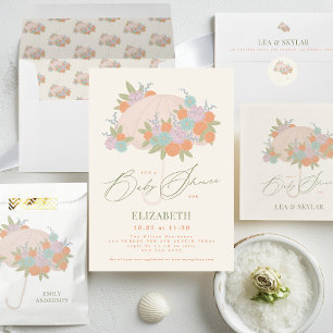 Convites Chá de fraldas Unisex Neutro de Guarda-chuvas Flor