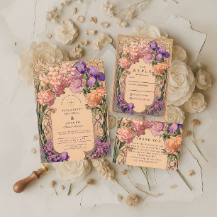 Cartão De Agradecimento Casamento Floral Art Nouveau