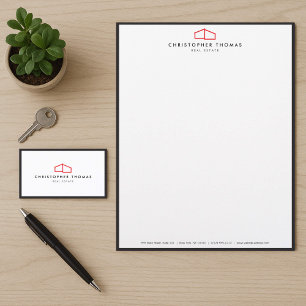 Cartão De Visita Logotipo residencial moderno em vermelho para imóv