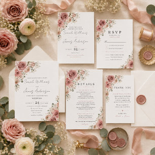 Convite de Casamento Romance Rosa Empoeirada