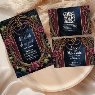 Convites Arte Nouveau Casamento de Dia das Bruxas Floral Gó