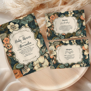 Convites Chá de fraldas Vintage Watercolor Flowers