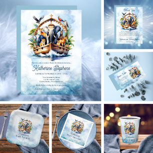 Convites Chá de fraldas Azul de Bichinhos-de-Arca de Noah