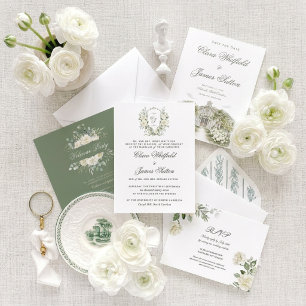 Cartão RSVP Casamento no Vinhedo com Aquarela de Rosa Branca