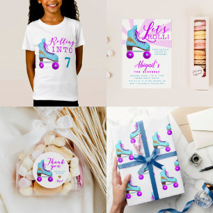 Convites Vintage Dourado Roller Skating Festa de aniversári