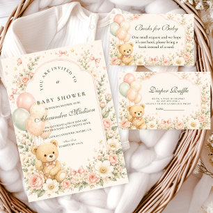Cartão De Informações Urso Teddy Floral Doce Sorteio de Fraldas