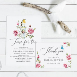Convites Hora do chá. Chá de panela floral de script elegan