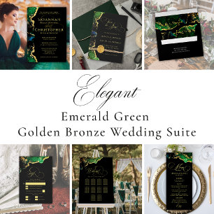 Convites Agate Green Black Gold Ethereal Wedding Invitation
