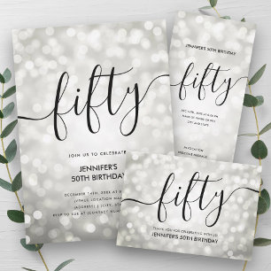 Cartão De Agradecimento Silver Glitter Lights 50º Aniversário Obrigado