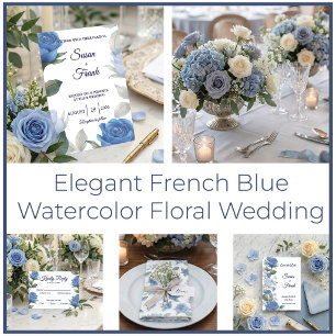 Numeração De Mesa Elegante Casamento em Aquarela com Rosa Azul Franc