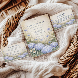 Cartão De Agradecimento Chá de Bebê Elegante com Hortênsias Azuis