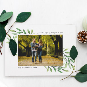 Cartão Postal Holiday Watercolor Deixa Foto Moderna