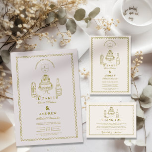 Cartão De Informações Casamento de Mão Desenhada Funky Western Doodle