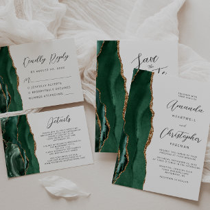Convites Casamento Grafite Esmeralda Verde Dourado Ágata