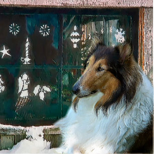 Cartão De Festividades Collie de Natal na Janela