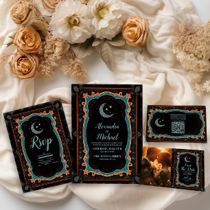 Cartão RSVP Casamento Celestial Mystical Moon Starry Night