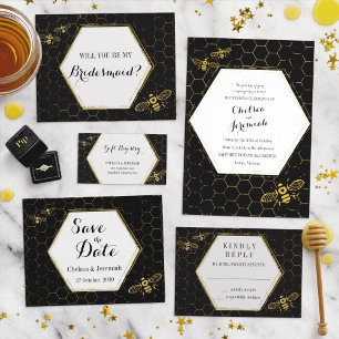 Convites Oh Honey Bee Black Dourado Casamento Personalizado