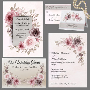 Convites Flores Vintage lindas em Casamento Rosa Pálido