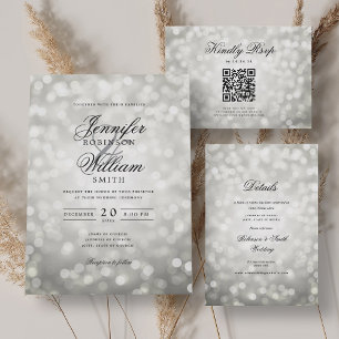 Casamento Elegante QR RSVP Bokeh Luz Prata