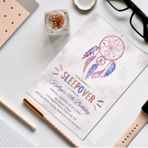 Convites Dreamcatcher Sleepover Qualquer Foto De Aniversári