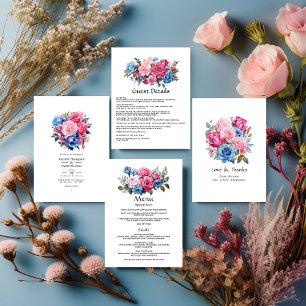 Menu Casamento Floral Cor-de-Rosa e Azul
