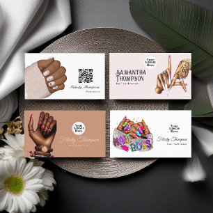 Cartão De Visita Código QR do Salão de Manicure Afro-Americano Rosa