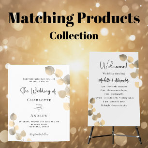 Ouro de prata eucalipto convite para casamento mod