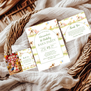 Cartão De Agradecimento Animais de Fazenda Caprichosos Pastel Aniversário 