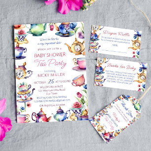 Cartão De Informações Alice no País das Maravilhas de fralda chá de fral