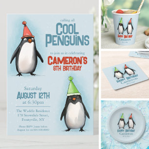 Convites Pinguins legal celebram o aniversário da criança