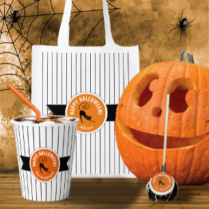 Convites Happy Halloween Black Cat & Stripes ID686