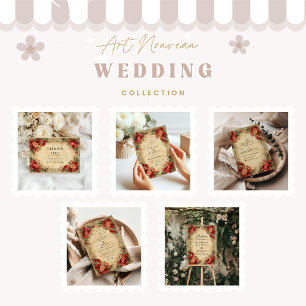 Convites Art Nouveau Rosa vermelha Wedding