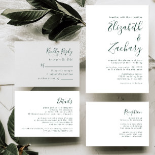 Convites Casamento Moderno com Letra em Verde Esmeralda