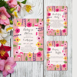 Convites Bebê no Bloom Chá de fraldas de Código QR Floral C