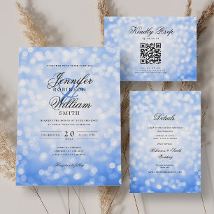 Elegante Casamento QR RSVP Bokeh Luzes Marinho Azu