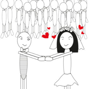 cartoon noiva nobre com convites de coração vermel