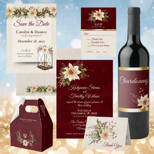 Convites Poinsettia & Berries Casamento Elegante