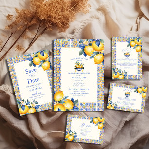 Cartão De Informações Casamento mediterrânico Chic Lemon Floral Greenery