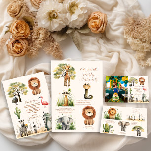 Cartão De Agradecimento Foto Chamando todos os animais da festa Safari Zoo