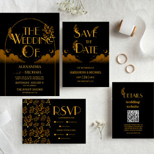 Convites Casamento de Lua de Nuvens Douradas Místicas Místi