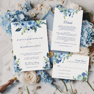 Convites Casamento Cristão Azul-Dusty Floral Elegante