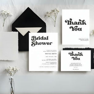Cartão De Agradecimento Casamento elegante retrô preto e branco 