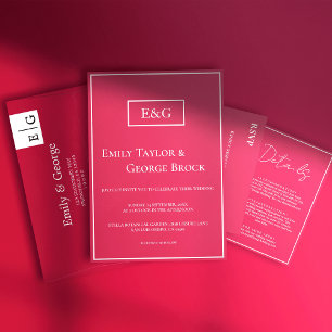 Convites Casamento de Magenta Monograma de Script Simples E