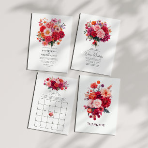 Cartão De Agradecimento Buquê Floral Coral e Fúcsia Vibrantes