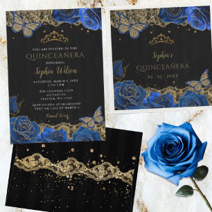 Adesivo Rosas Azuis Vintage Lace Dourado negro Quinceañera