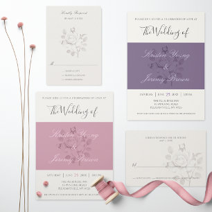 Convites Casamento com Script Moderno da Sugar Plum Rosa