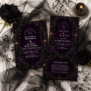 Cartão De Agradecimento Casamento Roxo Gótico Encantado